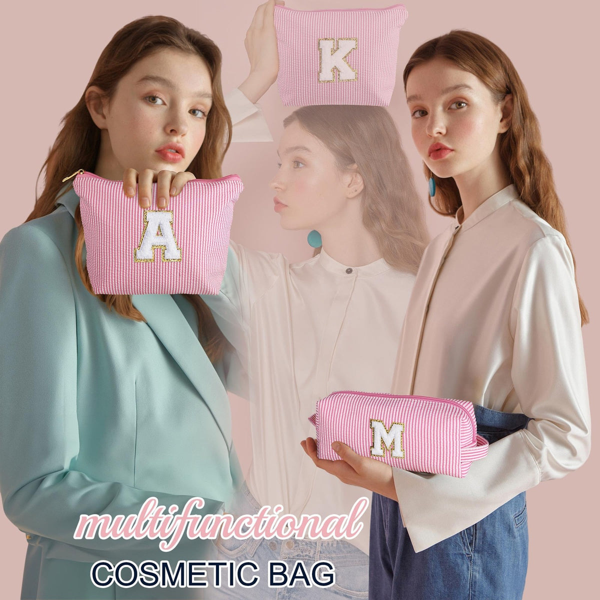 Pink Personalized Makeup Bag for Women and Girls - Gift for Birthday, Teen, Kids