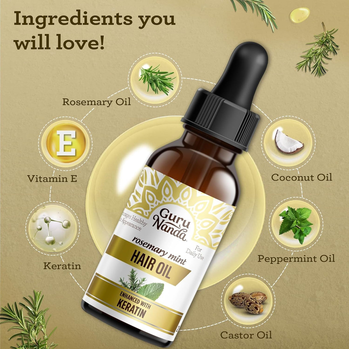 Rosemary Mint Hair Growth Oil with Keratin – 2 Fl Oz