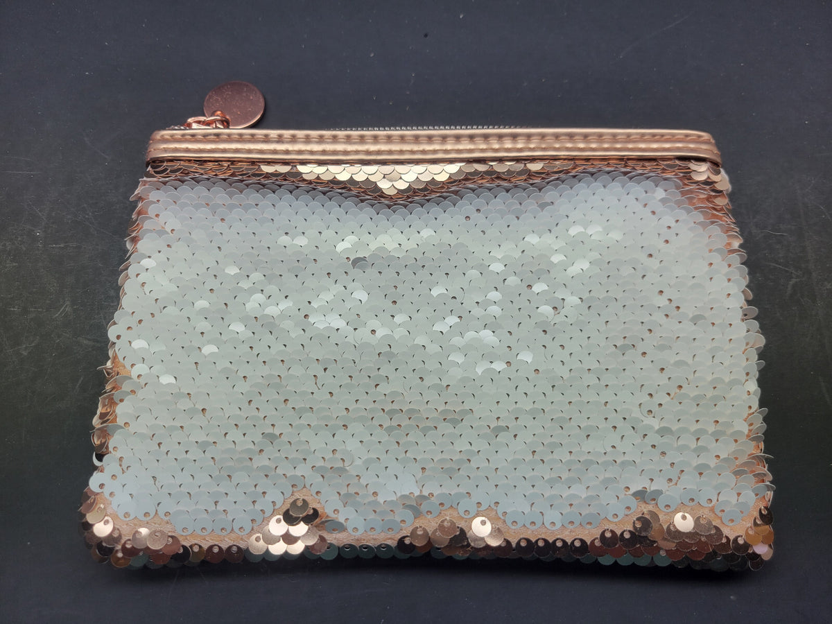 3 Pack Reversible Sequin Makeup Pouches Travel Bag Rose Gold & White