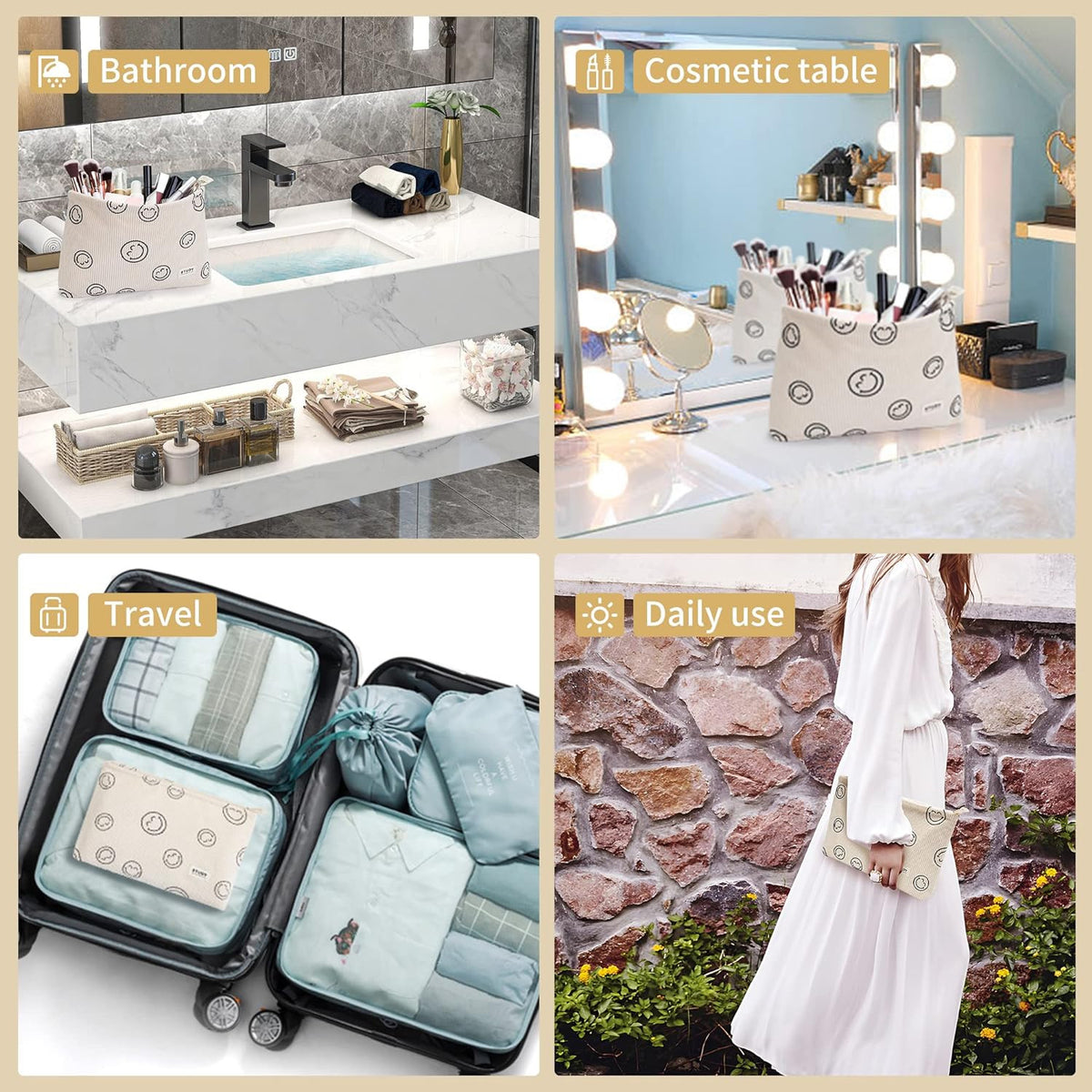 Women’s Waterproof Makeup Bag Set - 2 Pcs Corduroy Cosmetic & Travel Organizer