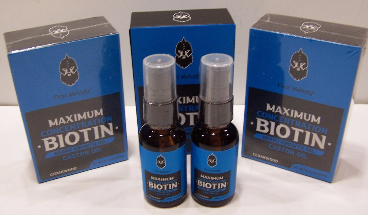 Biotin Beard Growth Oil Set - 6 Bottles of 2 oz Cedarwood Scent for Beard Care