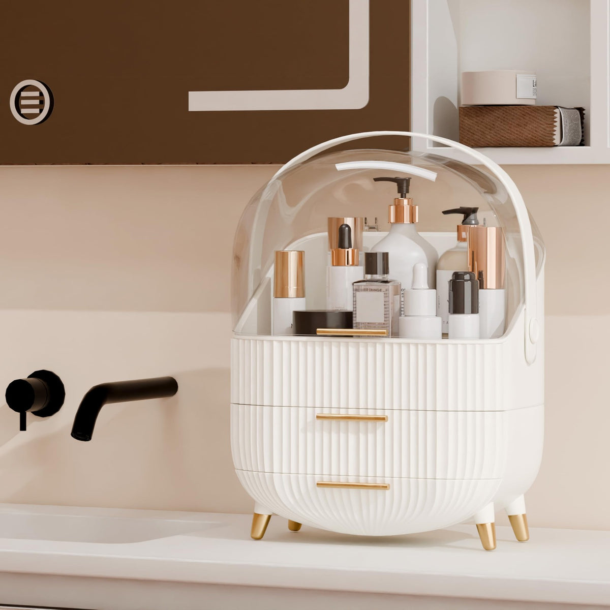 Lurcns Makeup Organizer Storage Cabinet - White, Large Capacity