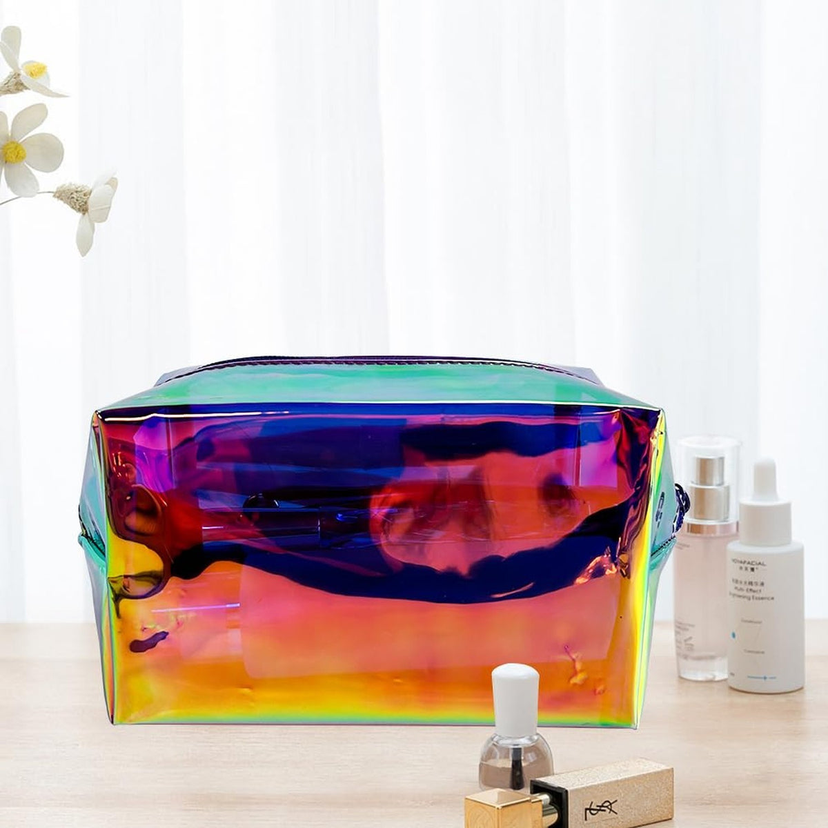Holographic Waterproof PVC Cosmetic Toiletry Bag Travel Organizer - Purple