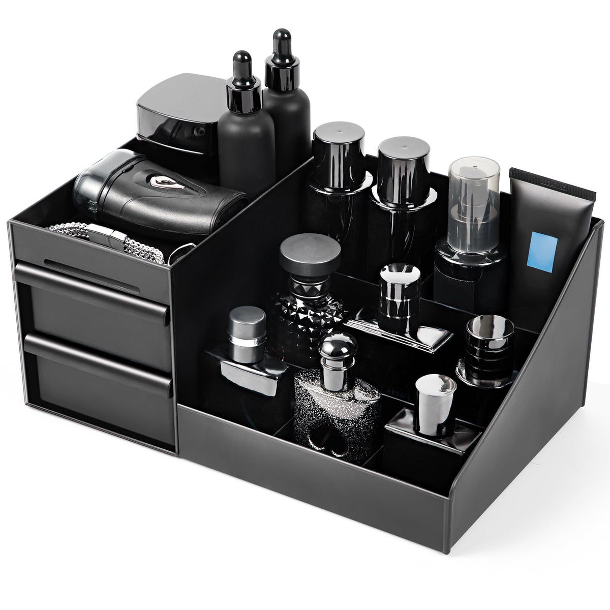 Men's Cologne Organizer Stand with 7 Compartments & Drawers
