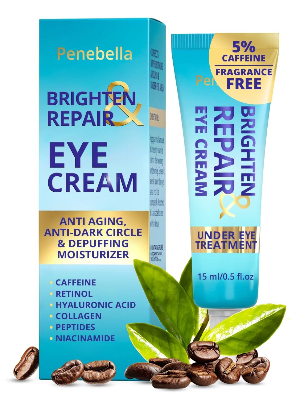 Under Eye Brightener for Dark Circles and Puffiness - Hydrating Eye Cream 0.5 Fl Oz