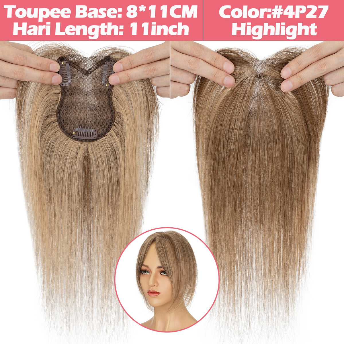 Women's Human Hair Clip-In Hairpiece Topper with Silk Lace Base – Natural Look