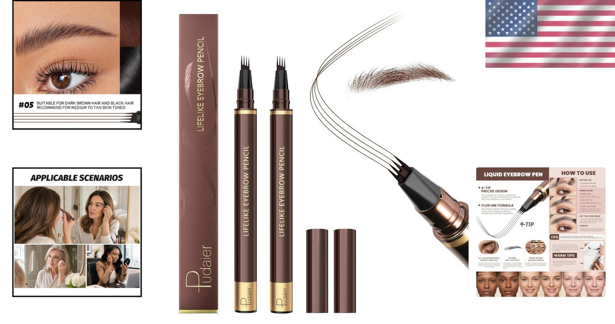 Waterproof Microblading Eyebrow Pen Set - 4 Tip Natural Brow Pencil - 2 Pack
