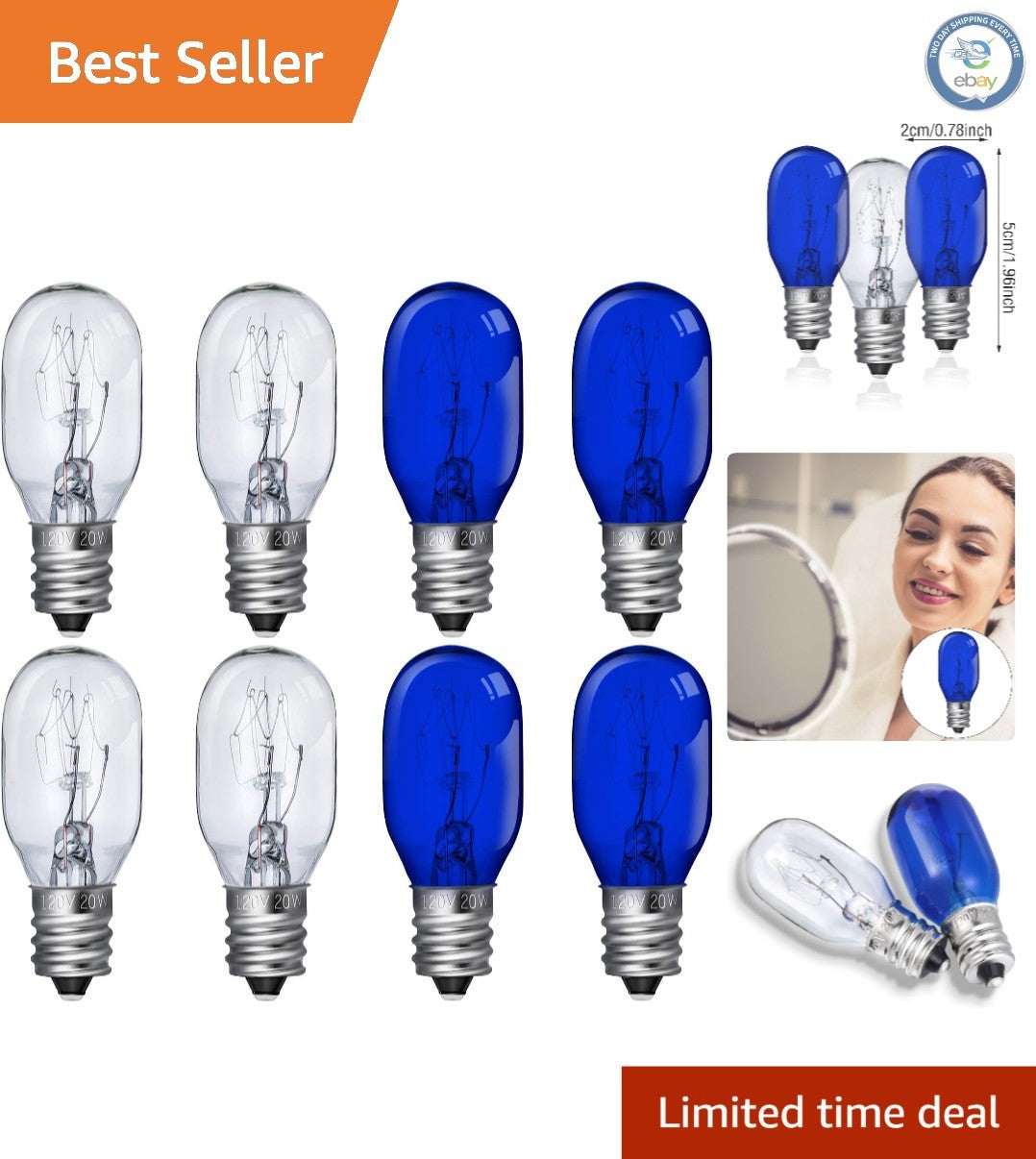 Incandescent Makeup Mirror Bulbs 20W Replacement Lights - Blue & Clear