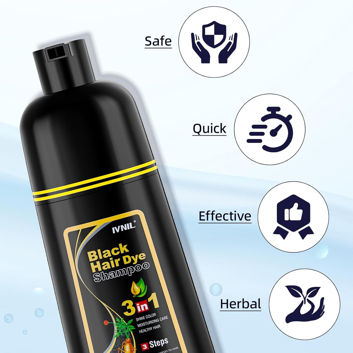 Black Hair Dye Shampoo 3-in-1 Semi-Permanent Color