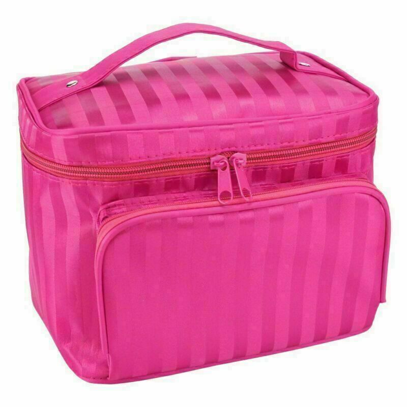 Large Cosmetic Makeup Bag Organizer Travel Kit with Handle and Multiple Pockets