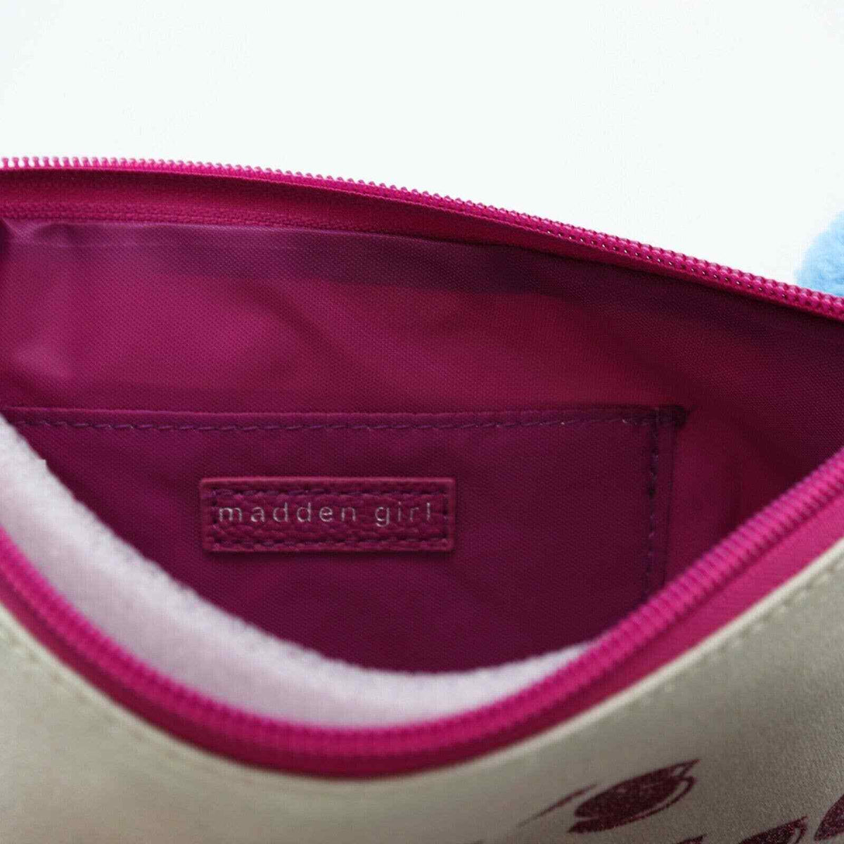 Small Cosmetic Pouch with Pink Glitter and Wine O'Clock Message - Steve Madden Girl