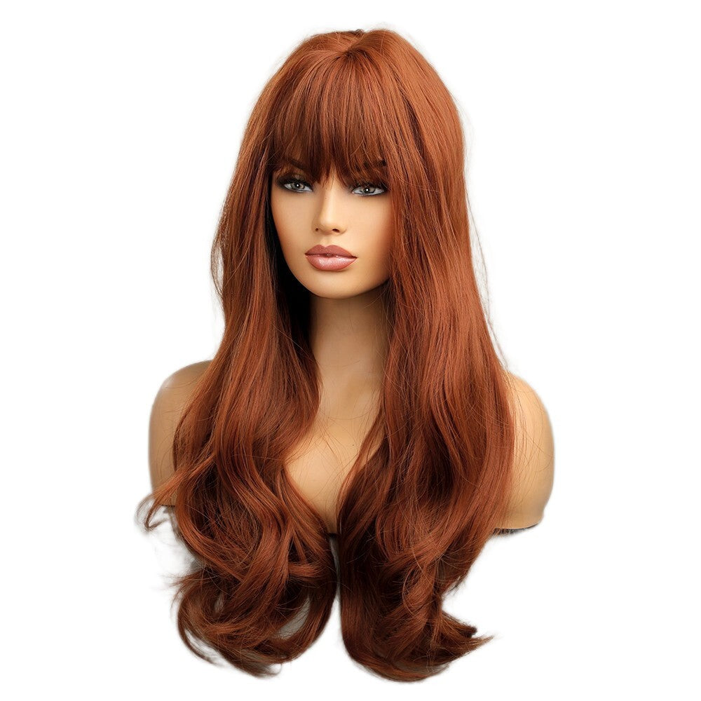 Copper Red Long Wavy Synthetic Wig with Bangs - Heat Resistant & Tangle-Free