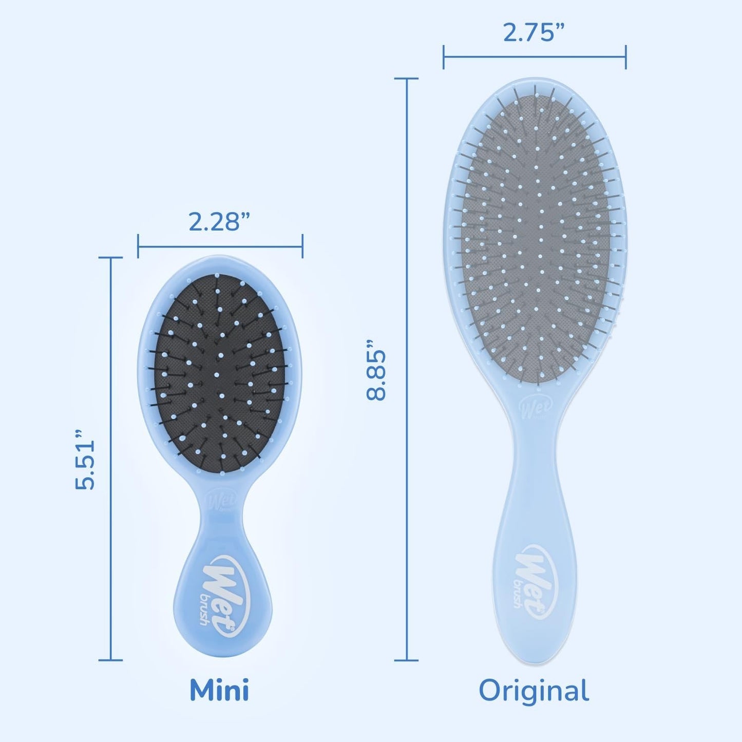 Mini Detangler Brush in Sky for Wet and Dry Hair - Portable Hair Comb