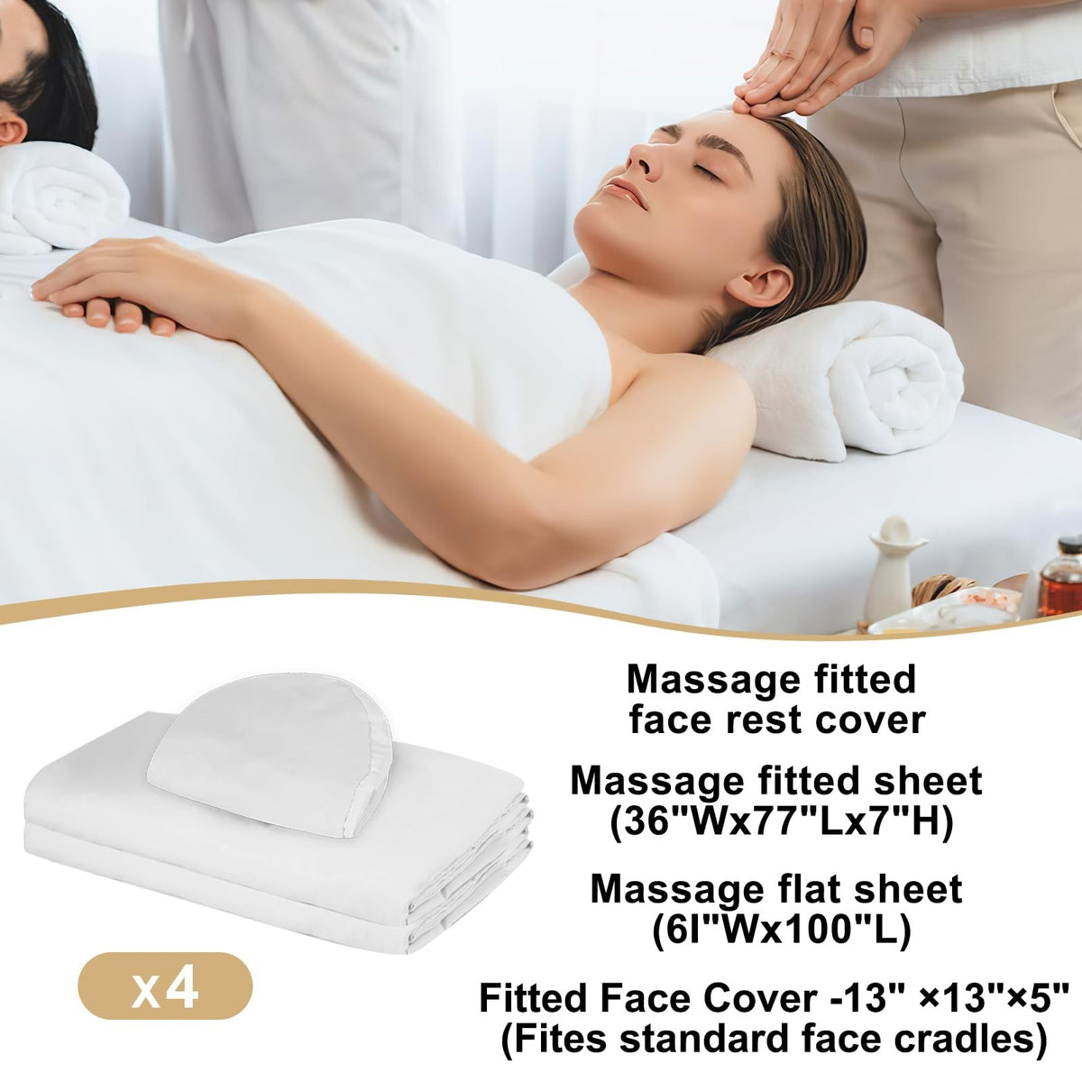 Massage Table Sheets Set - 4 Premium Microfiber 3-Piece White Reusable