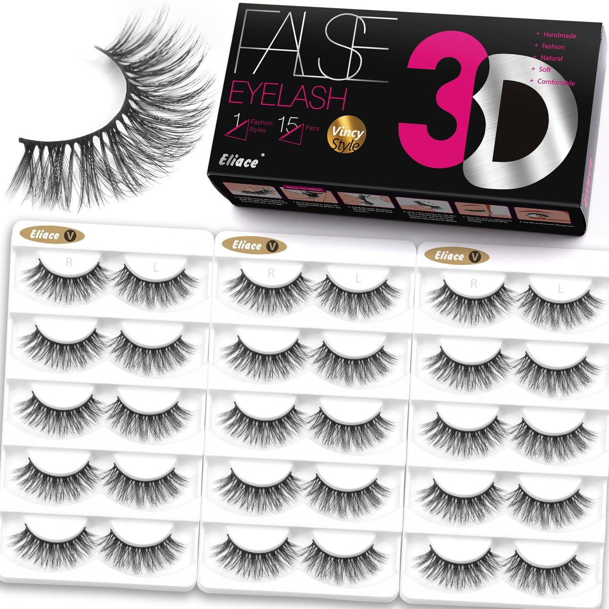 15 Pairs 13MM Natural Look False Eyelashes - Fluffy, Reusable, Cruelty-Free