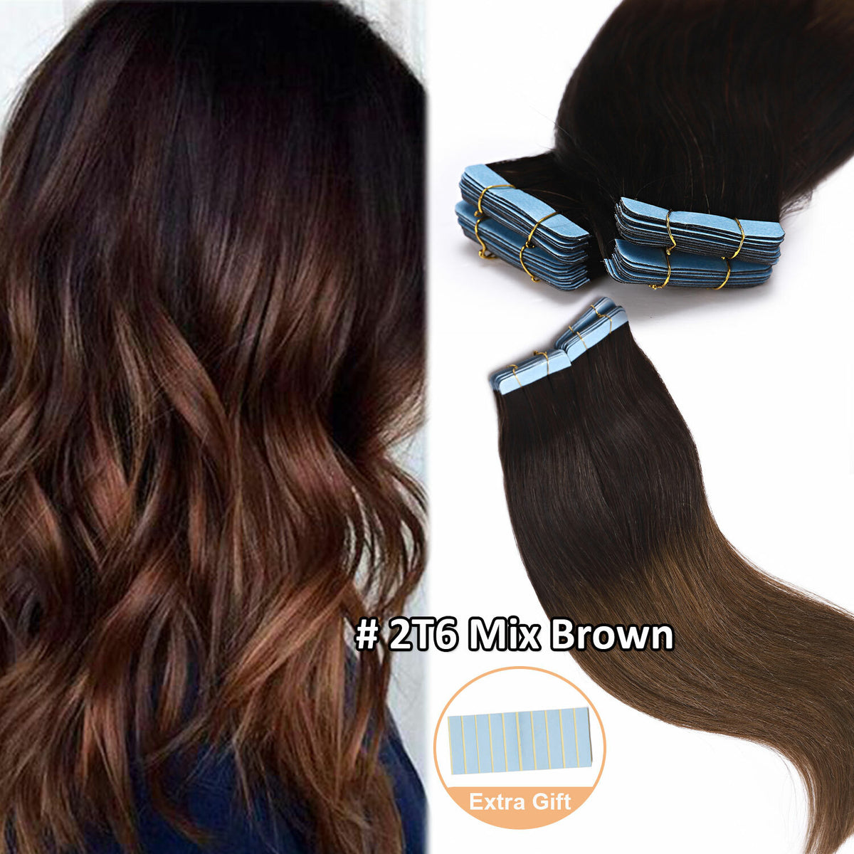 Remy Human Hair Extensions Full Head Tape-In Hair Weft Natural Style & Length