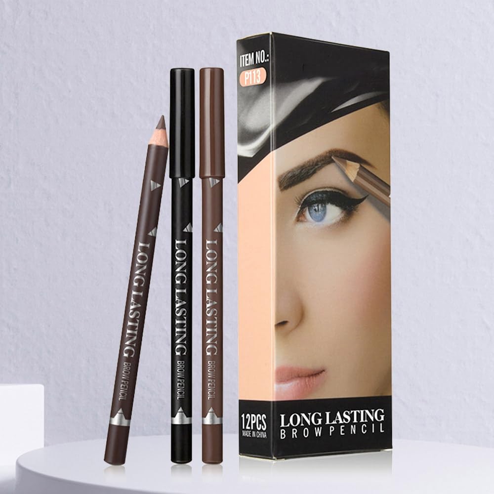 Dark Brown Eyebrow Pencil Set - 12 Pencils for Natural Makeup & Eyeliner