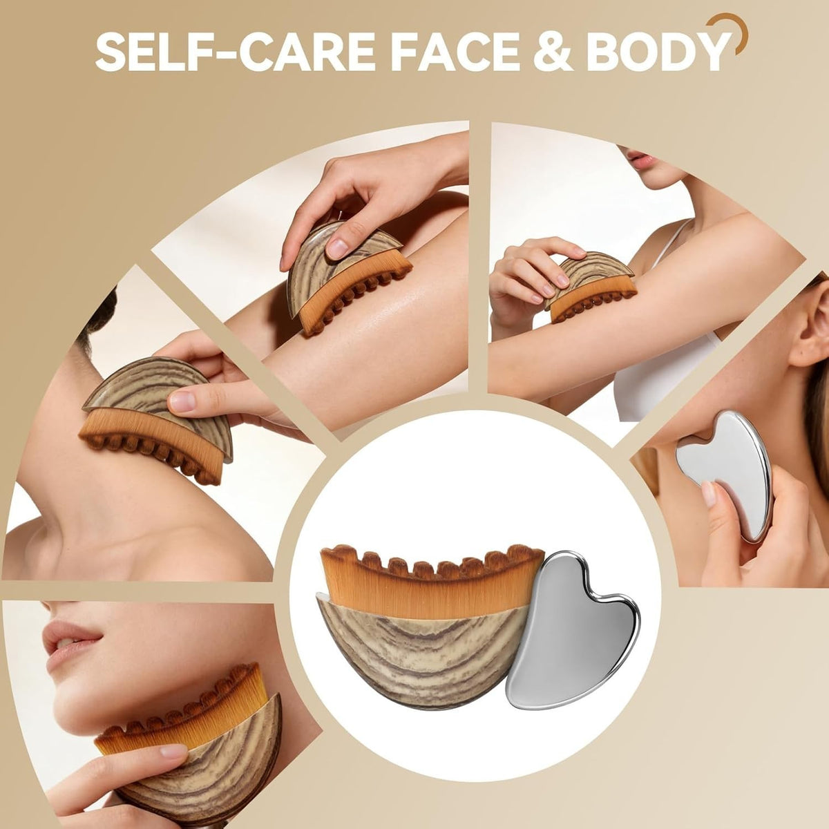 Lymphatic Face Brush & Stainless Steel Gua Sha Set for Contouring & Relaxation