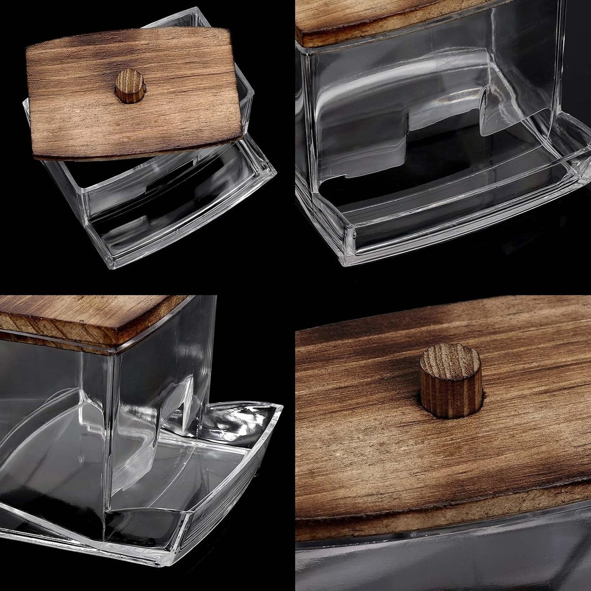 Cotton Swab Holder with Wooden Lid - Stylish Bathroom & Desk Organizer