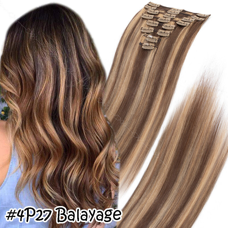 Clip-In Human Hair Extensions Full Head 8PCS Remy Hair Sets Multiple Colors & Lengths