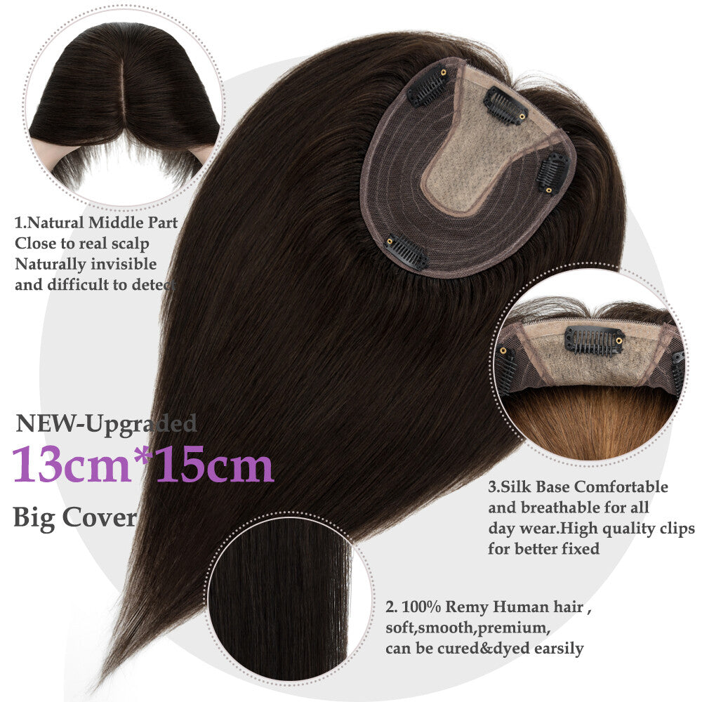 Remy Human Hair Clip-In Topper for Women - Silk Mono Base, Multiple Lengths & Colors
