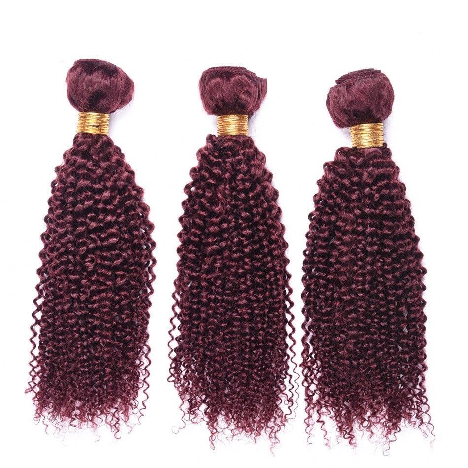 Virgin Human Hair Extensions Jerry Curl Burgundy 99J - Full Bundle, Multiple Lengths
