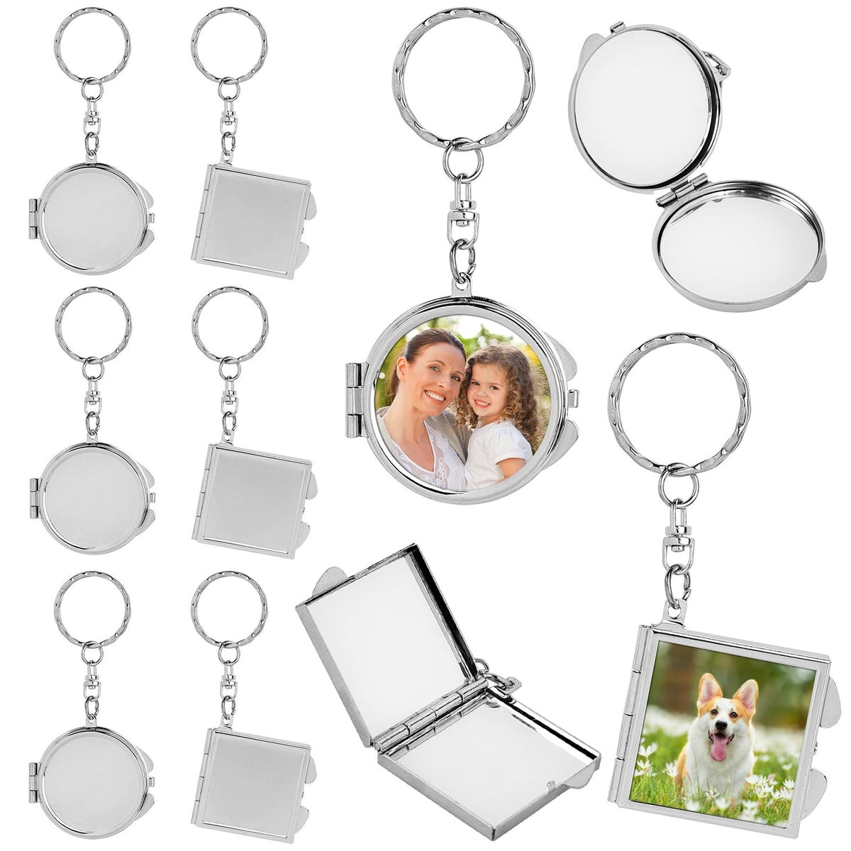 Sublimation Compact Mirror Blanks 6 Pack - Pocket Folding Keychain, Square & Round, Silver