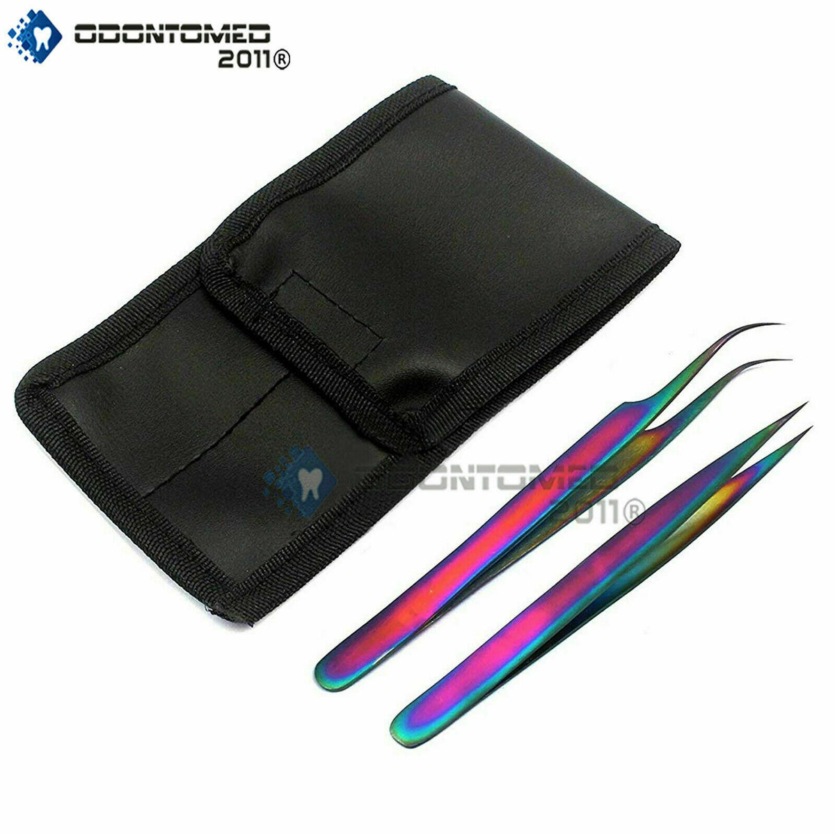 Eyelash Extension Tweezers Set - Straight & Curved Stainless Steel, Multicolor