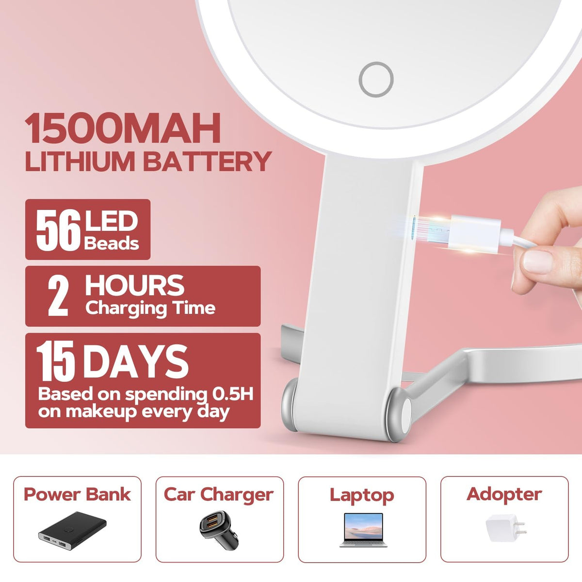 Lighted Makeup Mirror with 30X Magnification and Adjustable Brightness - Portable Vanity Mirror for Women