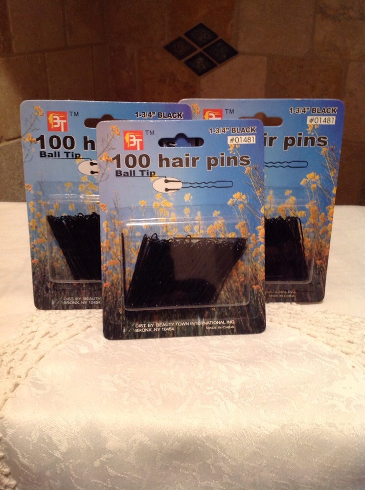 BEAUTY TOWN 3 Packs Of 100 Hair Pins, 1 3/4" Crimped, Ball Tipped -