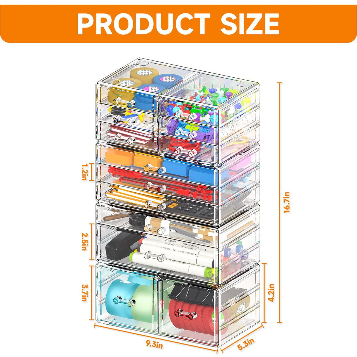 Clear Acrylic Makeup Storage Organizer with 13 Drawers - 4 Pack