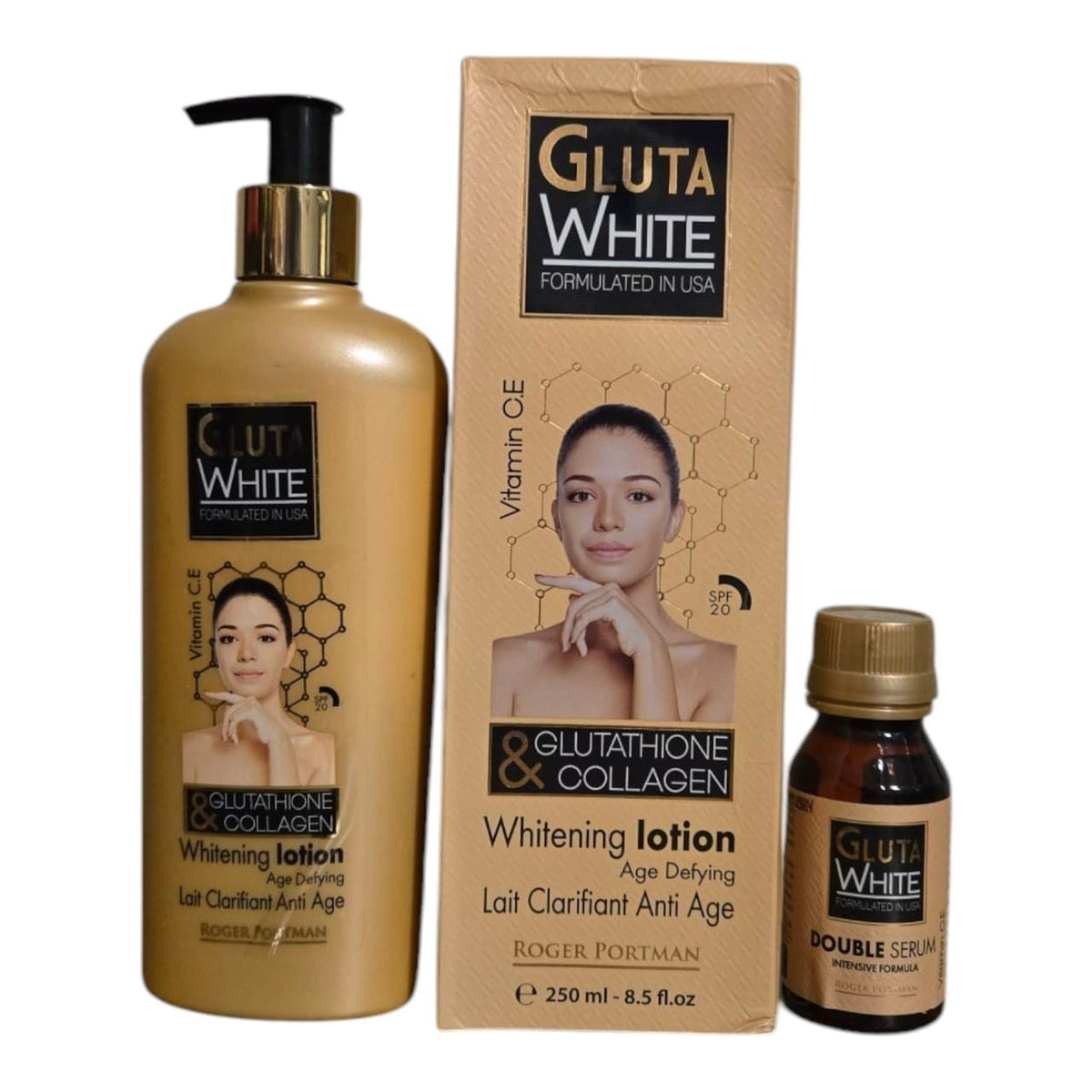 Gluta White Age Defying Lotion with Glutathione & Collagen - 250ml + Serum & Soap