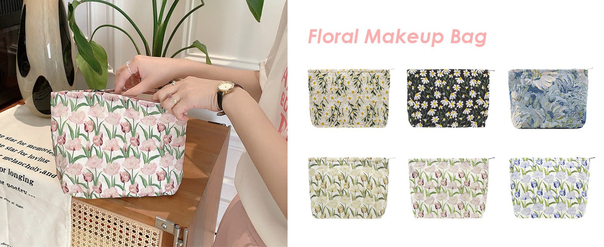 Slim Canvas-Lined Makeup Bag for Women – Zipper Cosmetic Pouch for Travel & Daily Use