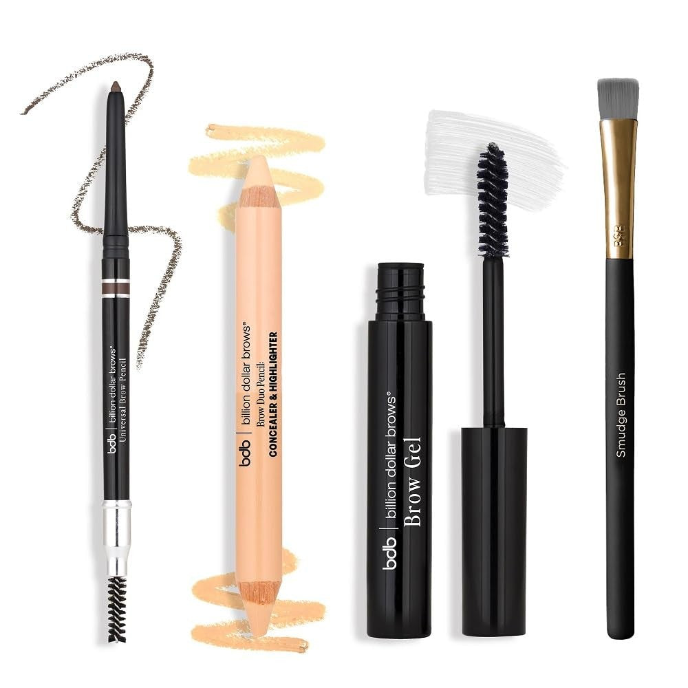 Eyebrow Makeup Kit - 4 Piece Brow Pencil, Highlighter, Gel & Brush Set