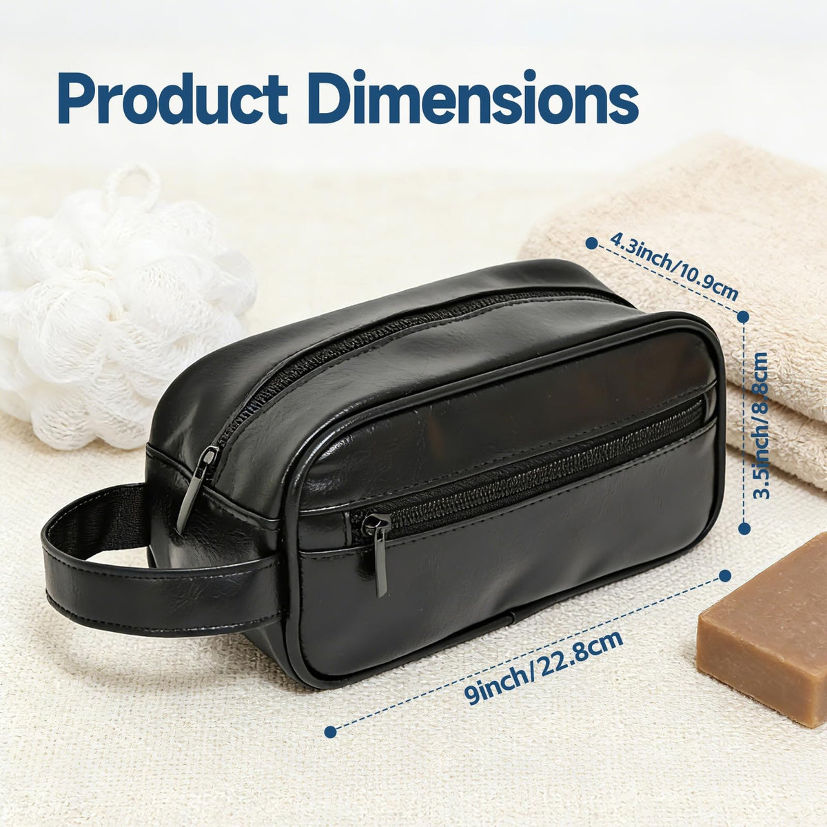 Men's Travel Toiletry Bag Free-Standing Organizer, Water-Resistant PU Leather