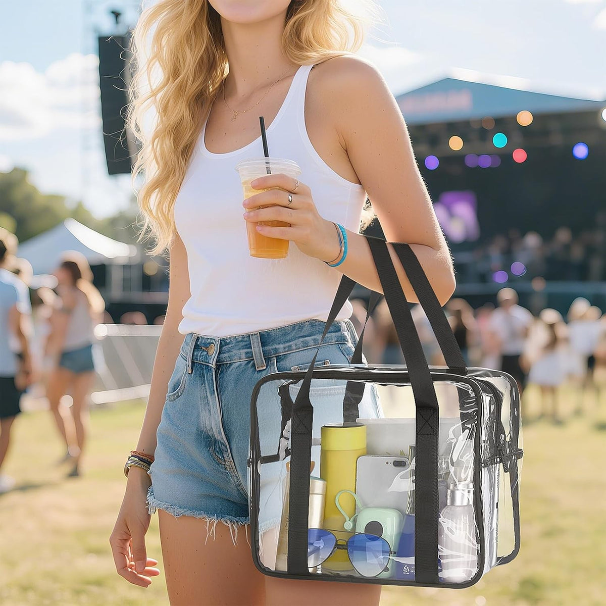 Extra Large Clear Cosmetic Makeup Bag with Shoulder Strap & Handle
