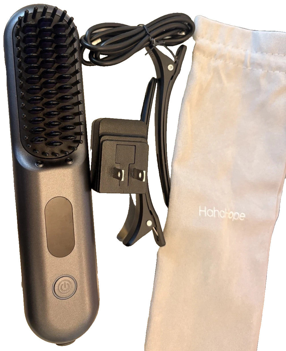 Cordless Ceramic Hair Straightening Brush - Grey, Portable & Rechargeable