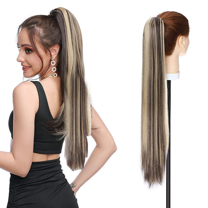 26-Inch Real Human Hair Ponytail Extension with Claw Clip - Thick Hairpiece