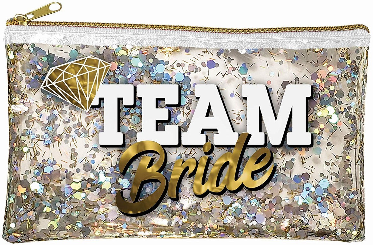 Team Bride Glitter Cosmetic Bag - 10x6.5 Inch Vinyl Makeup Pouch