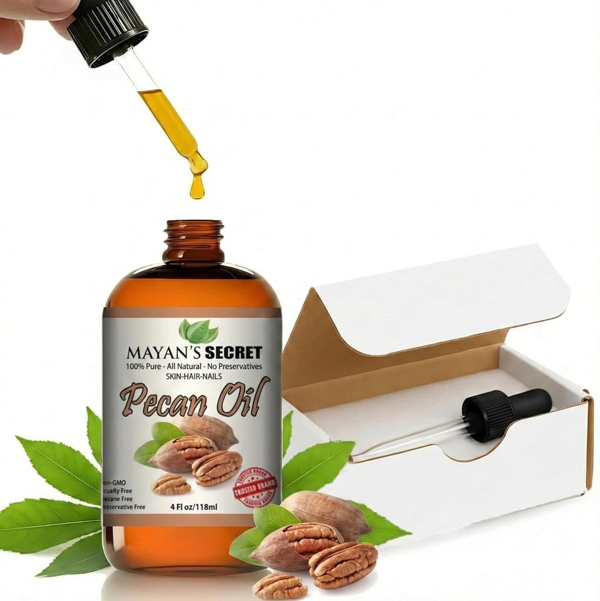 Pure Pecan Oil for Hair Skin Body Care - Cold Pressed 4oz