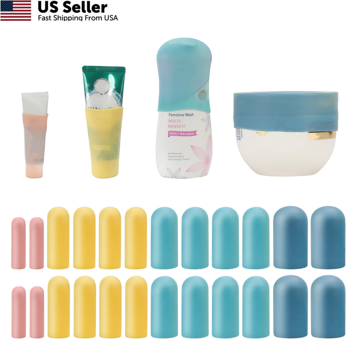 24 Pack Silicone Bottle Covers for Travel and Storage - Multiple Sizes