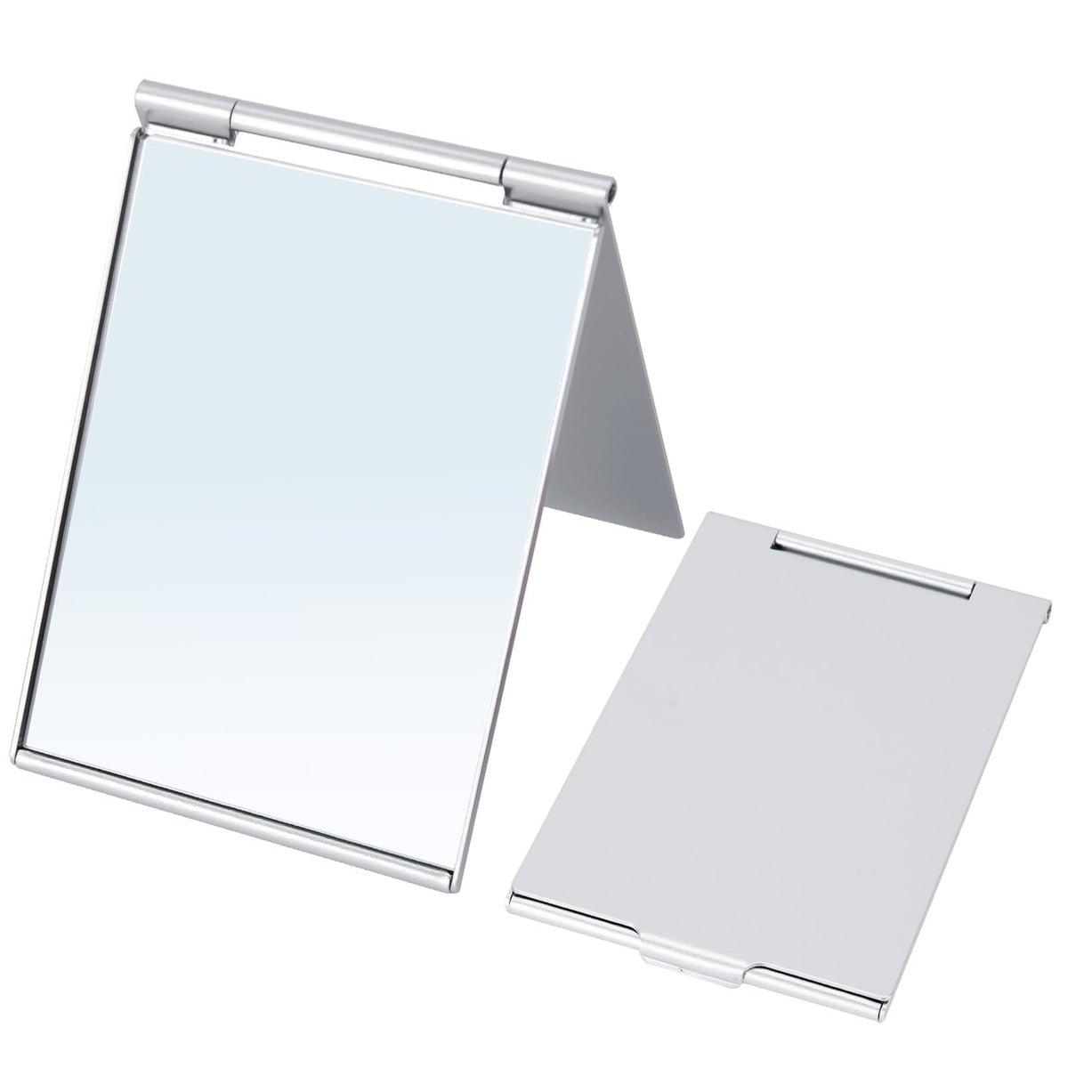 Portable Rectangular Travel Mirror - Silver Compact Makeup & Handheld Mirror