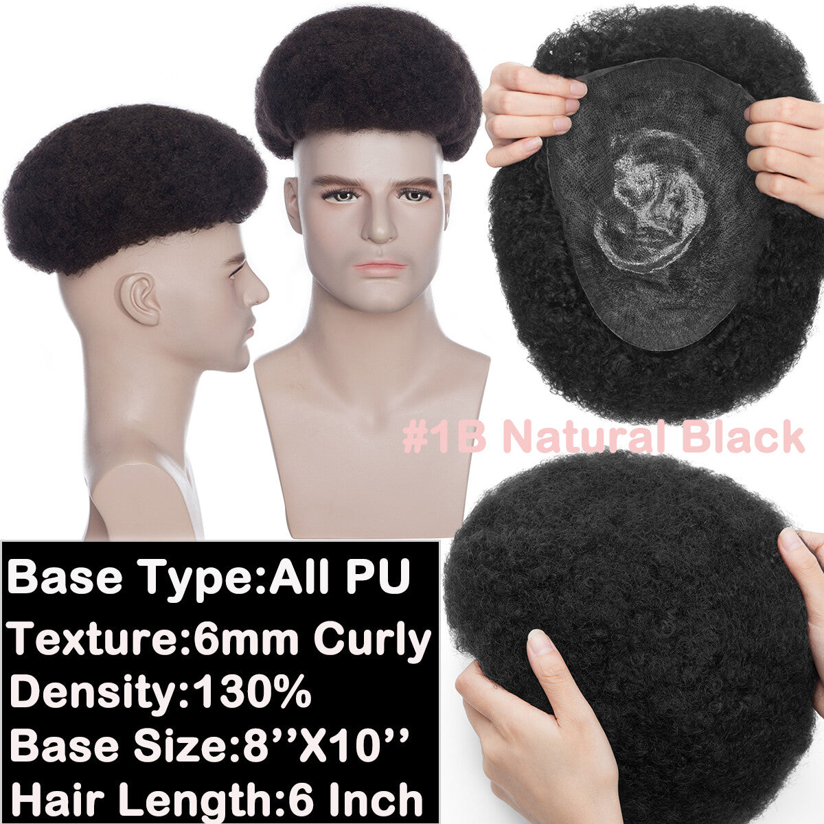 Men's Hair Replacement System Toupee with Skin-Like PU Base - Human Hair