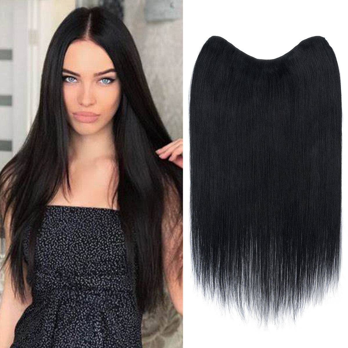V-Shape Clip-In Human Hair Extensions Half Head - Remy Straight Hair