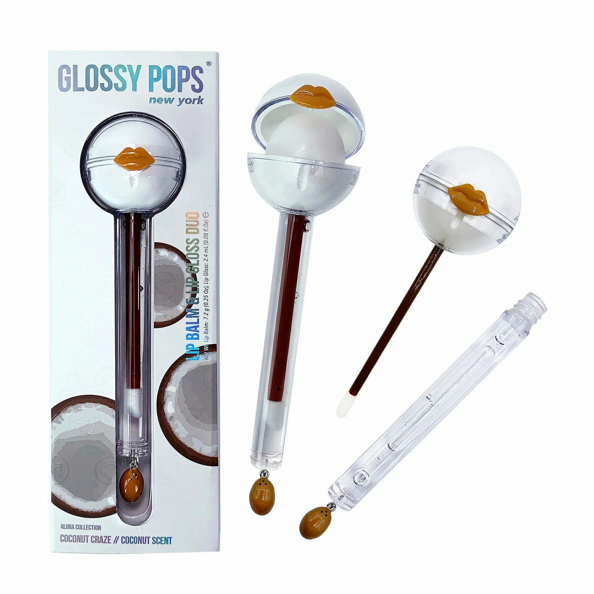 Glossy Pops Coconut Craze Lip Balm & Lip Gloss Set - Vegan & Cruelty-Free
