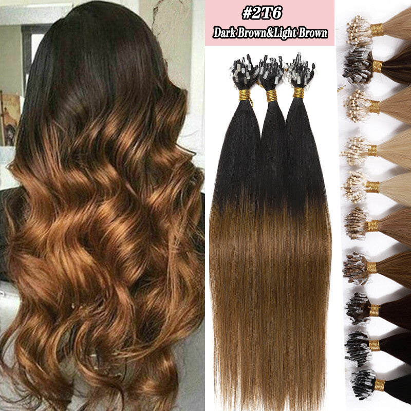 Remy Human Hair Extensions Full Head Micro Loop Beads - Multiple Colors & Lengths