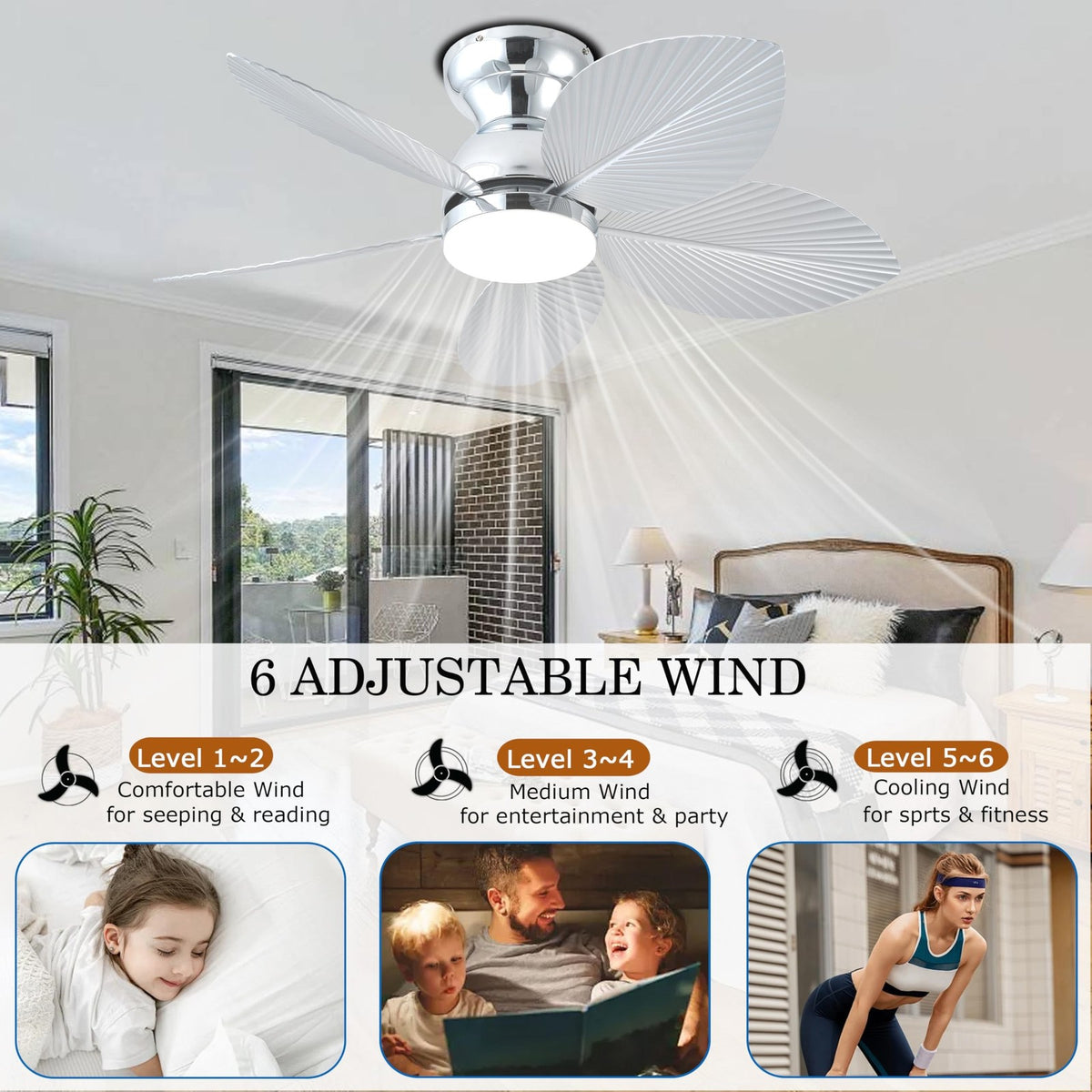 38-Inch Modern Ceiling Fan with Light and Remote Control, Reversible Blades