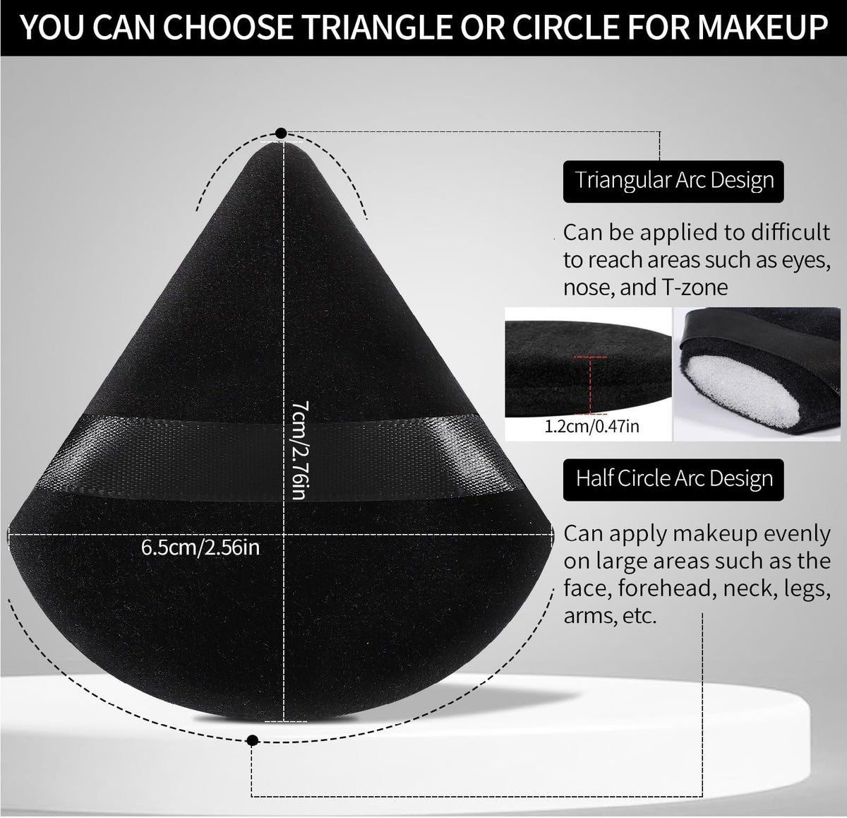 Face Powder Puffs Set - Soft Triangle & Round Makeup Applicators, Black, 6 Pack