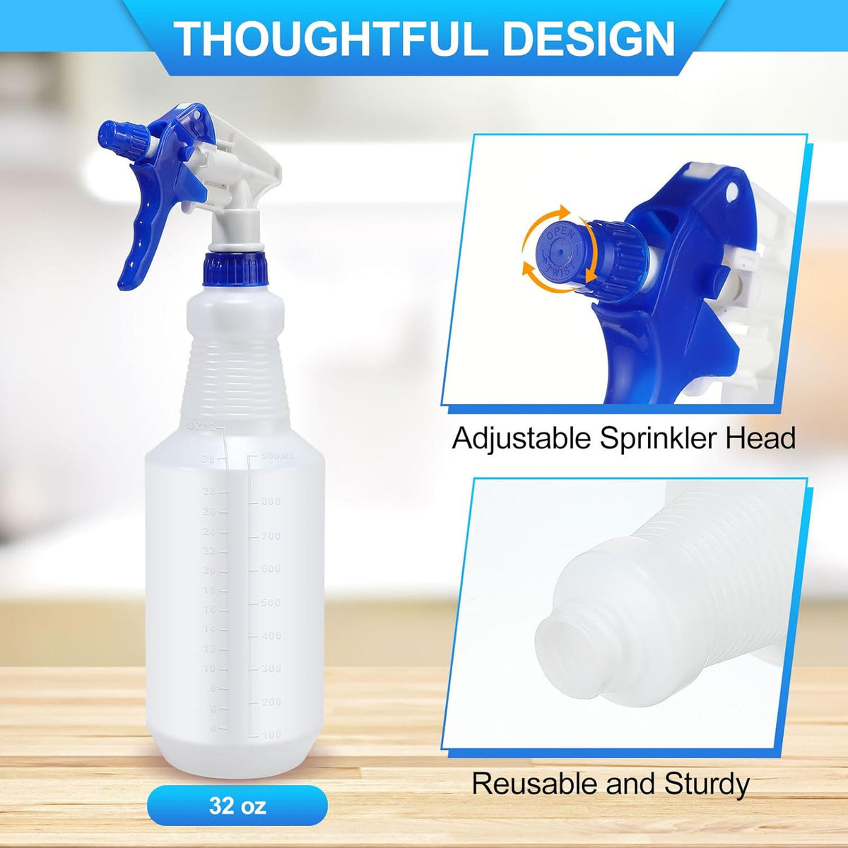 12 Pack 32 Oz Heavy Duty Leakproof Plastic Spray Bottles for Gardening Cleaning