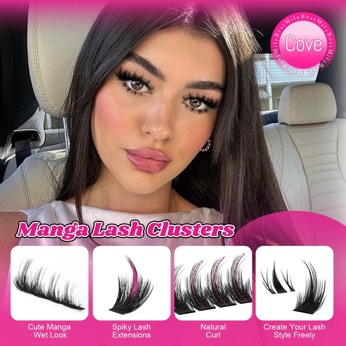 False Eyelash Clusters with Spikes, Bottom 4 Pack - Black, Trendy & Reusable